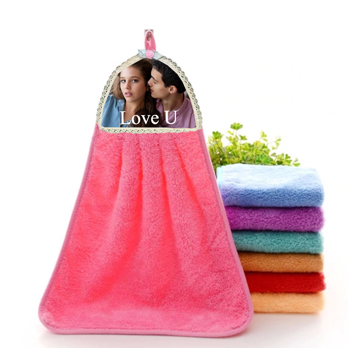 TW1 Personalised Hand Towel Printing Custom Your Photo Home Decor (PINK)