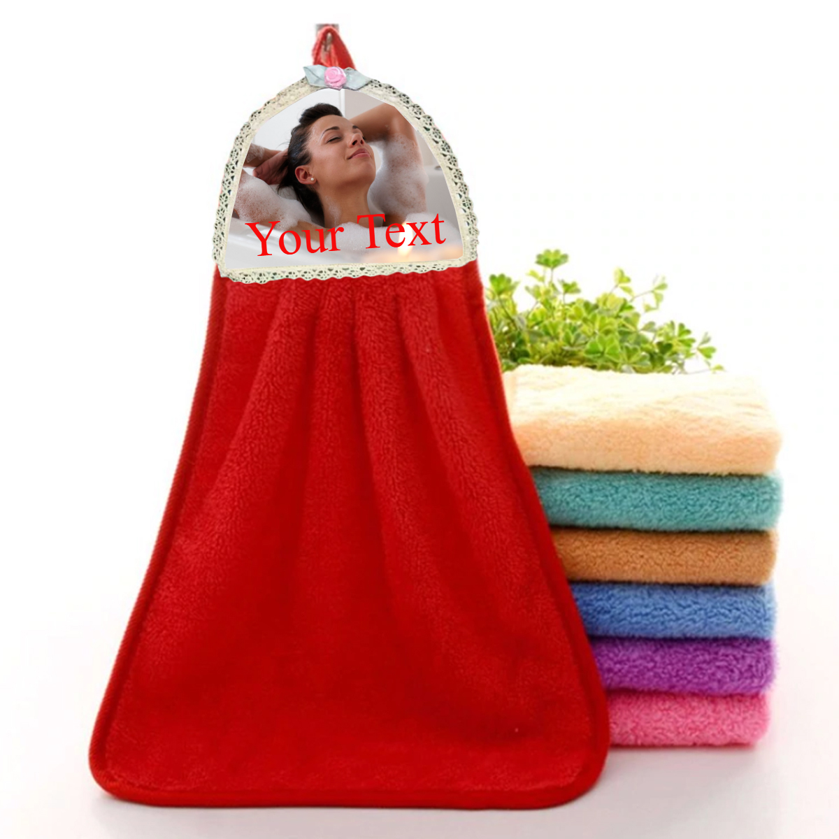 TW1 Personalised Hand Towel Printing Custom Your Photo Home Decor (RED)