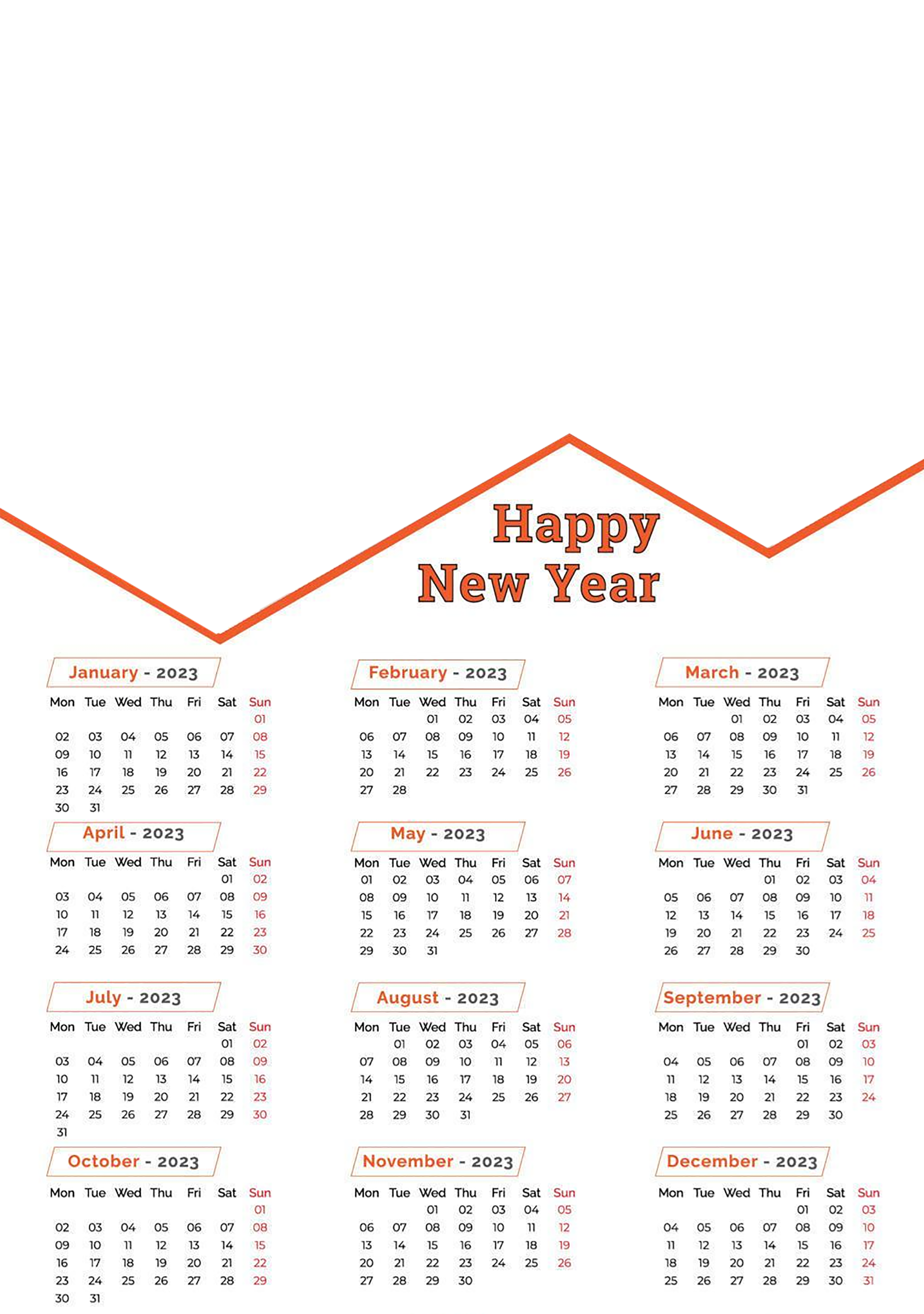 CDAR1 - HAPPY NEW YEAR Calendar 2023 TEMPLATE